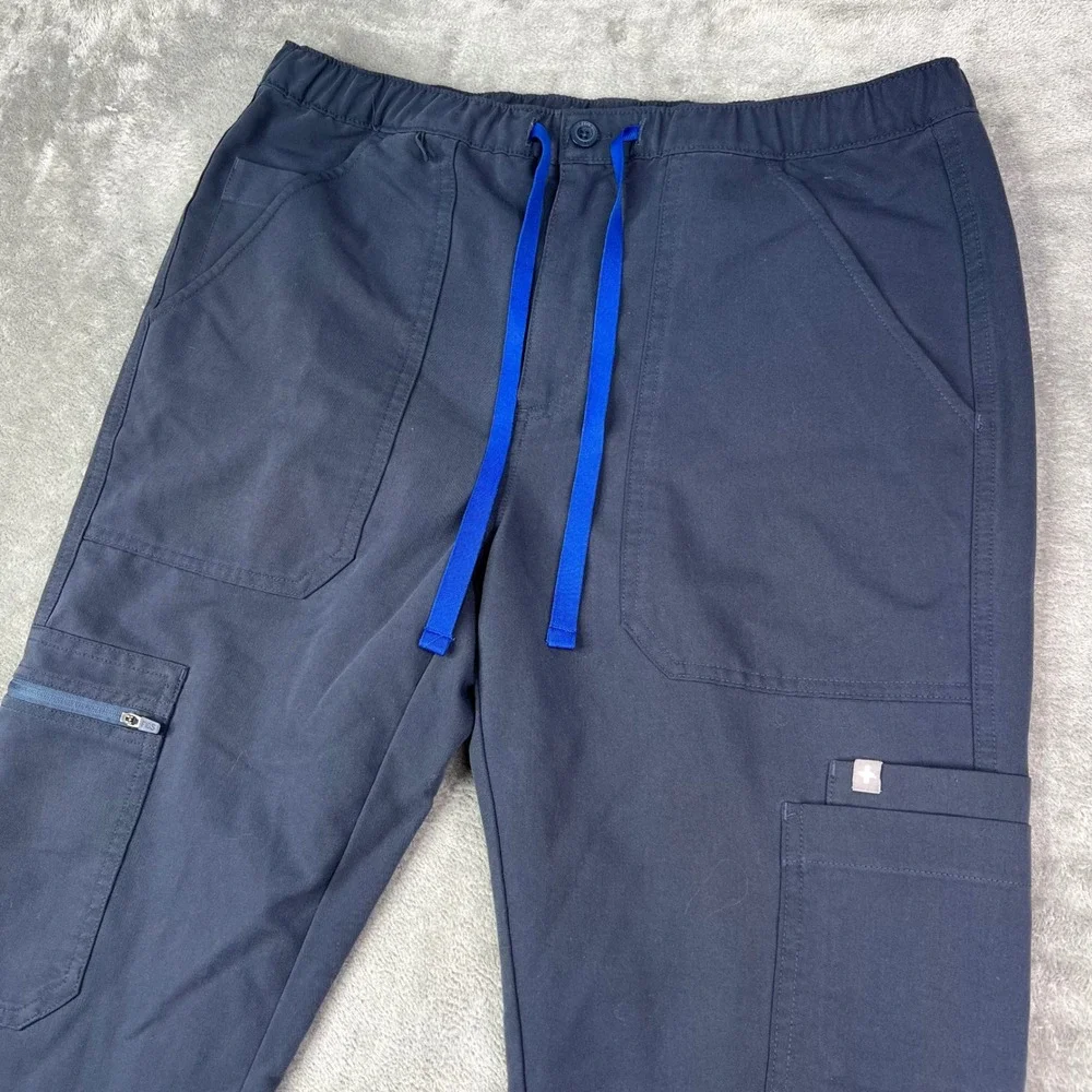FIGS Cairo Straight Scrub Pants Mens L‎ Navy Blue Solid Multi Pocket Drawstring